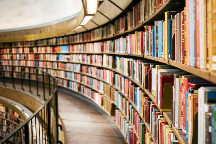 Books stacked in the library
